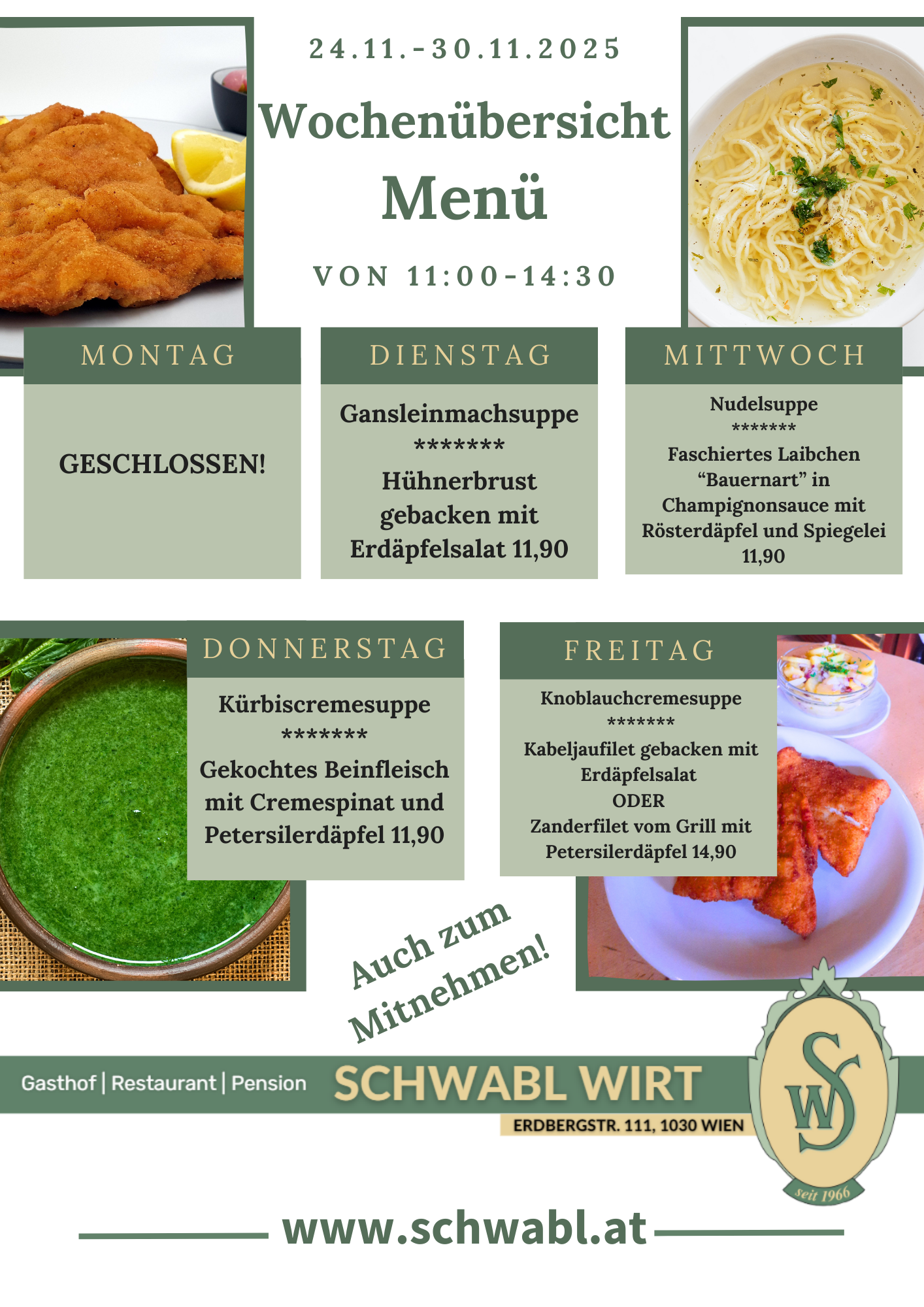 Wochenübersicht Menü beim Schwabl Wirt Wochenübersicht Menü beim Schwabl Wirt