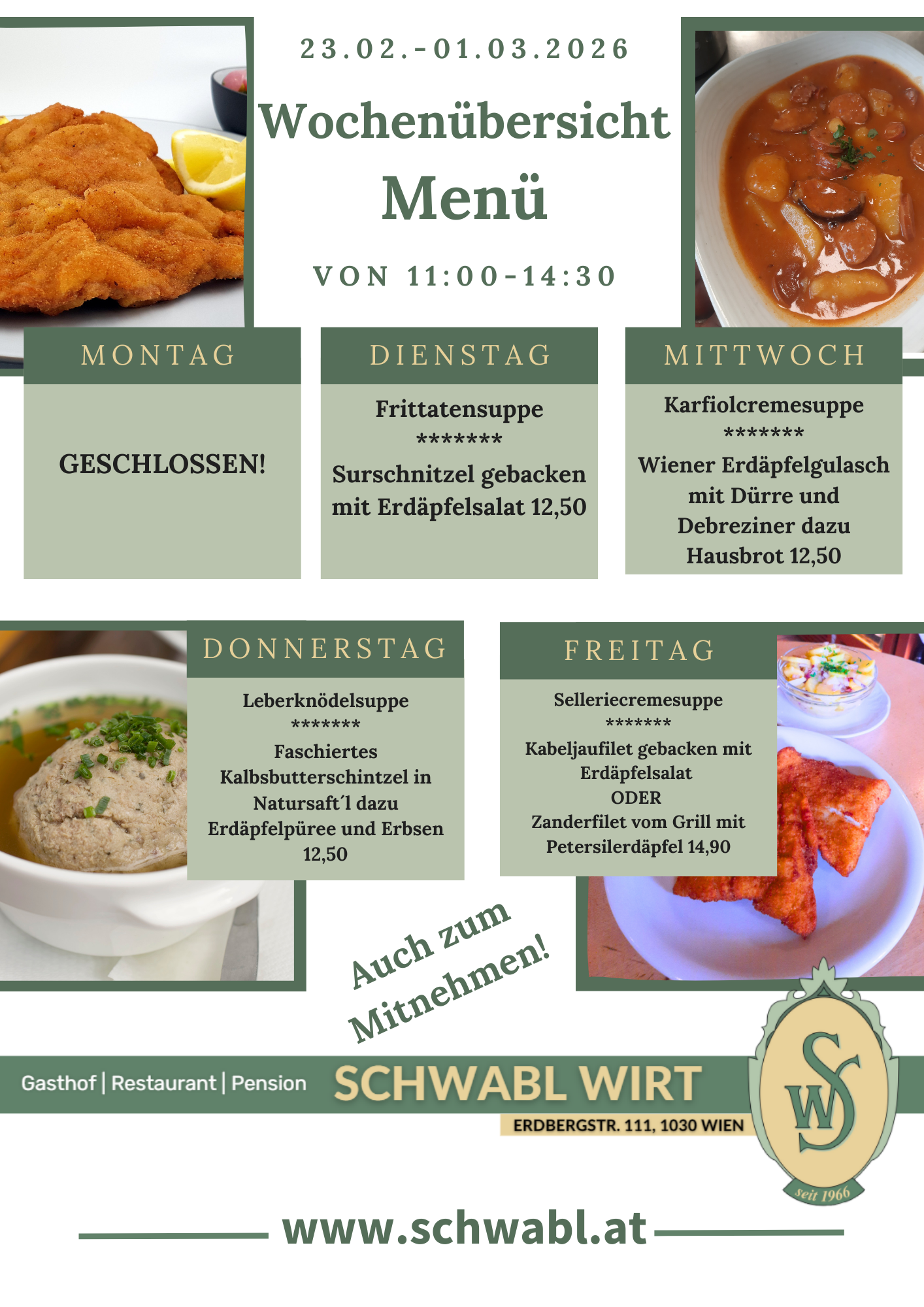 Wochenübersicht Menü beim Schwabl Wirt Wochenübersicht Menü beim Schwabl Wirt