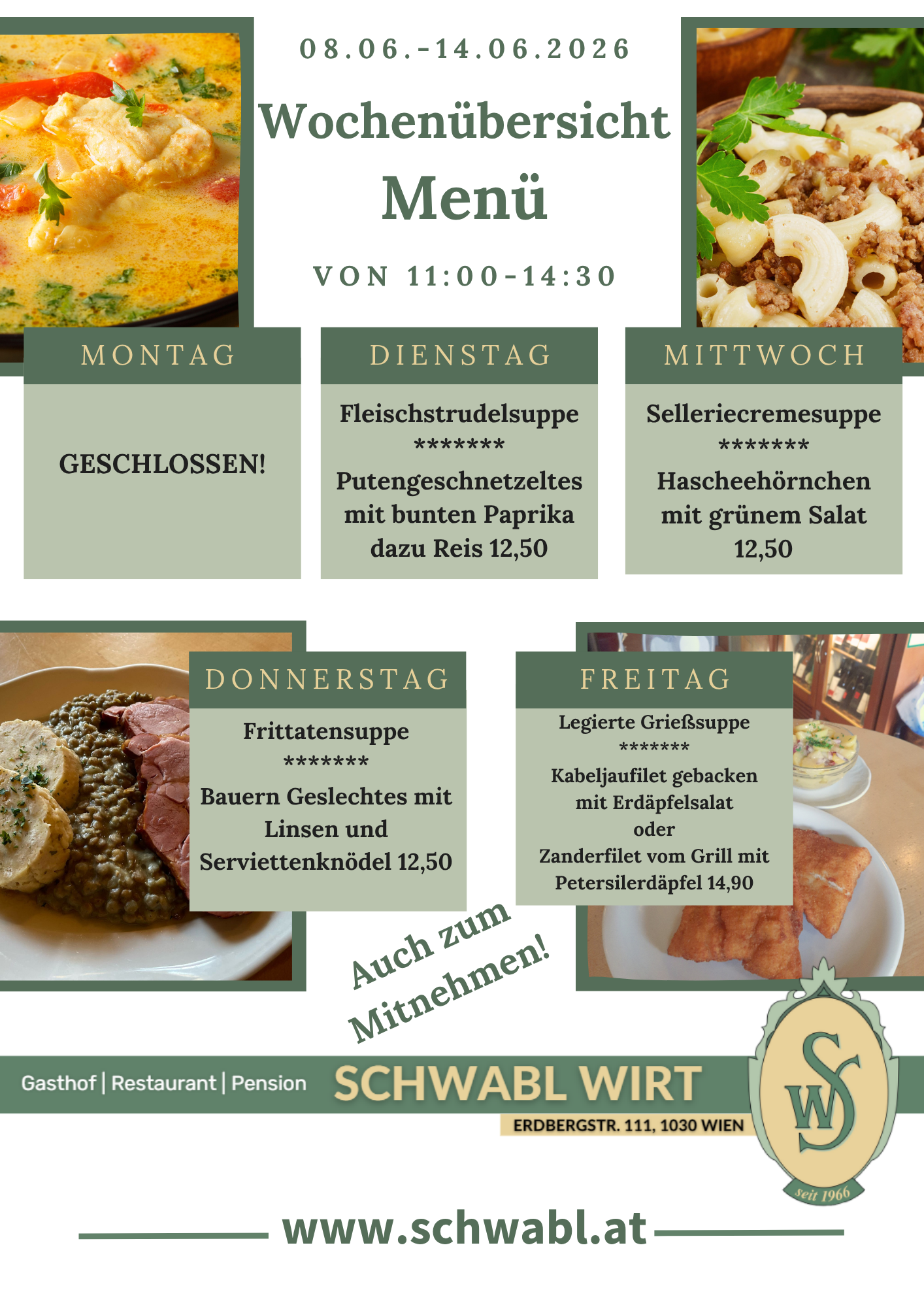 Wochenübersicht Menü beim Schwabl Wirt Wochenübersicht Menü beim Schwabl Wirt