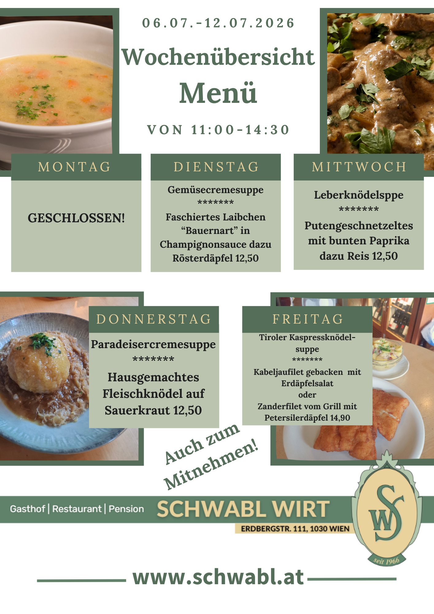 Wochenübersicht Menü beim Schwabl Wirt Wochenübersicht Menü beim Schwabl Wirt
