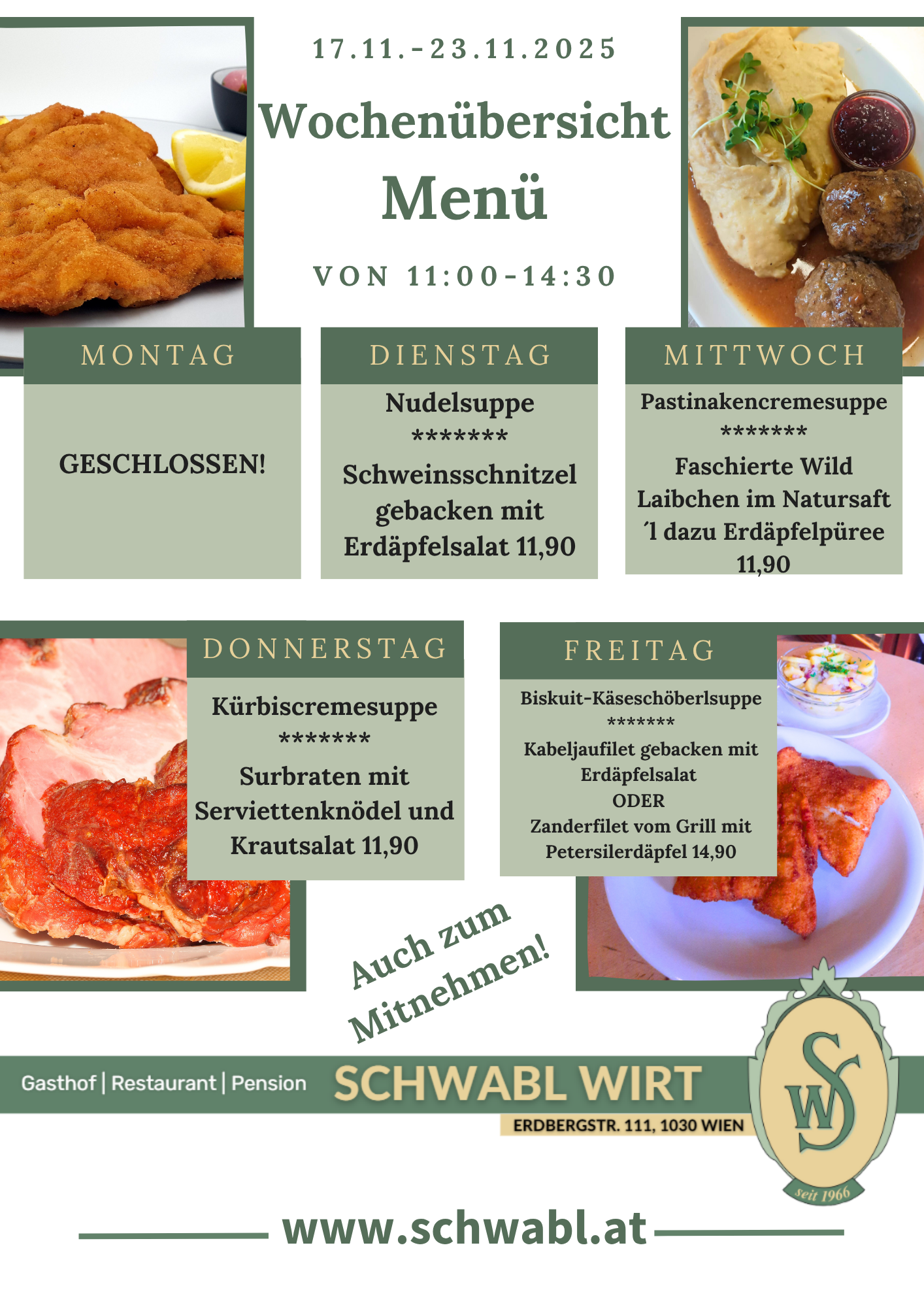Wochenübersicht Menü beim Schwabl Wirt Wochenübersicht Menü beim Schwabl Wirt