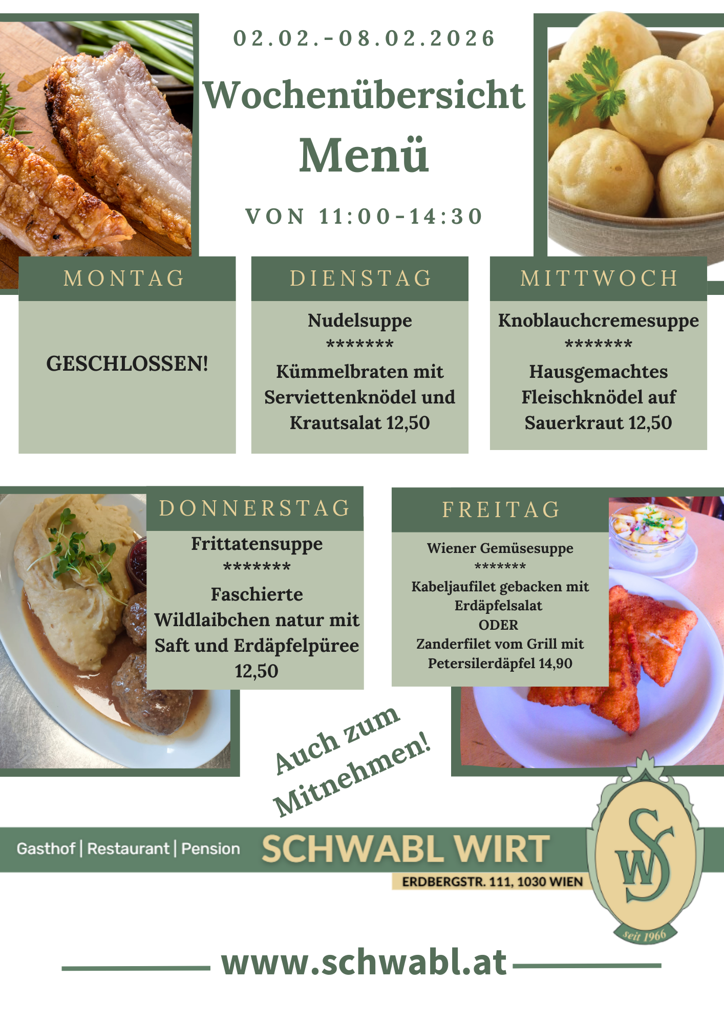 Wochenübersicht Menü beim Schwabl Wirt Wochenübersicht Menü beim Schwabl Wirt