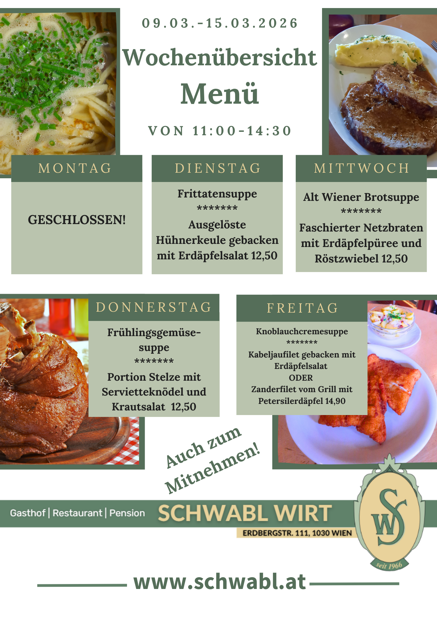 Wochenübersicht Menü beim Schwabl Wirt Wochenübersicht Menü beim Schwabl Wirt